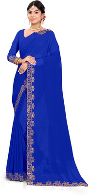 bhumi creation Embroidered Banarasi Georgette Saree(Blue)