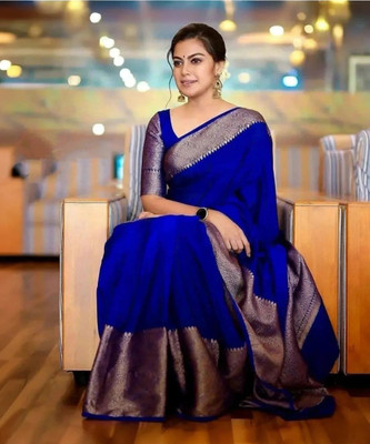 AVANTIKA FASHION Woven Kanjivaram Pure Silk, Art Silk Saree(Blue)