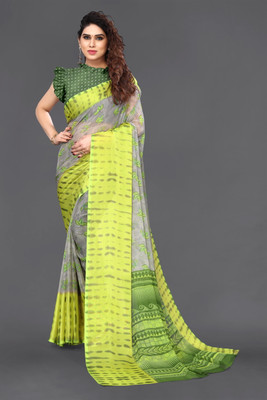 SARETRA MALL Printed Daily Wear Chiffon Saree(Green)