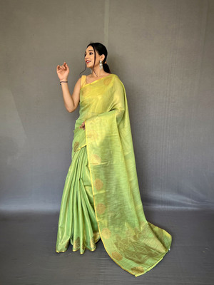 SGF11 Solid/Plain Handloom Tissue Saree(Light Green, Green)
