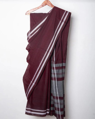 Lakshmi Boutique Solid/Plain, Striped, Woven Bollywood Cotton Silk Saree(Purple)