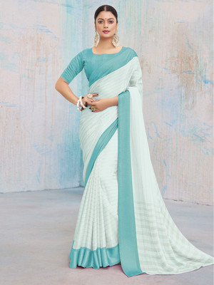 ANOUK Striped Banarasi Chiffon Saree(Blue)