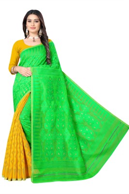 ANISSA SAREE Woven Jamdani Cotton Blend Saree(Green)