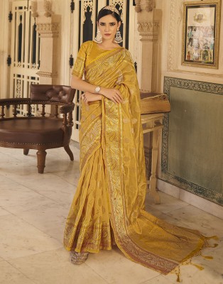 Divastri Woven, Embellished, Paisley, Self Design Banarasi Organza, Silk Blend Saree(Yellow)