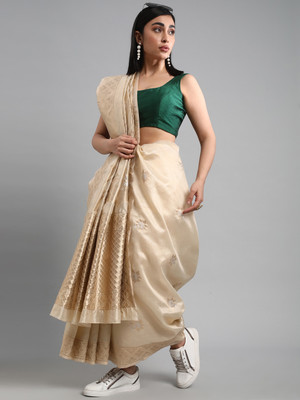 Divastri Woven Banarasi Silk Blend Saree(Cream)
