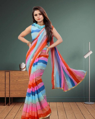 JAYAMENTERPRISE Striped Bollywood Georgette Saree(Multicolor)