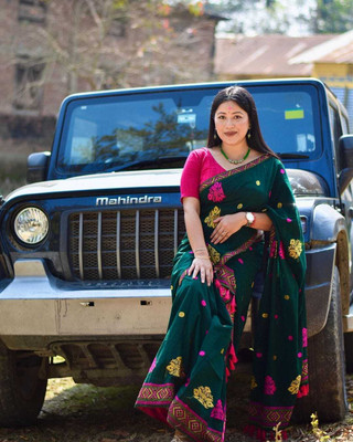Ramani brothers Woven Mekhela Chador Cotton Silk Saree(Dark Green)