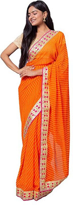 Priya Self Design Leheria Georgette Saree(Green)