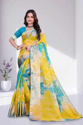 Aarunika MNT Solid/Plain Bollywood Organza Saree(Light Blue)