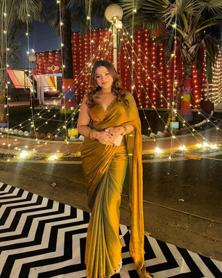 Moda Rapido Embroidered Bollywood Chiffon Saree(Mustard)