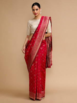 House of Pataudi Woven Banarasi Silk Blend Saree(Red)