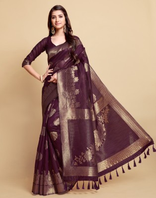 Samah Woven, Embellished, Self Design Banarasi Linen, Jacquard Saree(Multicolor)