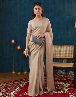 SIRIL Solid/Plain Bollywood Georgette Saree(Beige)