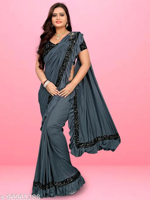 Treshpino Self Design Bollywood Lycra Blend Saree(Grey)