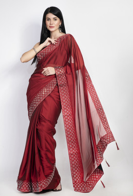 Bunny Creation Solid/Plain Bollywood Lycra Blend Saree(Red)