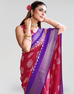 ANIRAV Printed Bollywood Jacquard, Art Silk Saree(Pink, Purple)