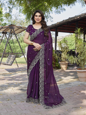 Tasrika Self Design Bollywood Jimmy choo Saree(Purple)