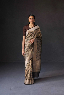 Dhruvil Impex Self Design Banarasi Jacquard Saree(Black)
