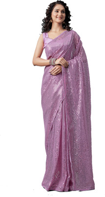 Dharmik Fashion Studio Embellished Bollywood Net Saree(Purple)