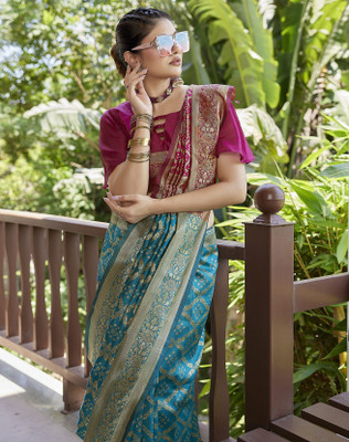 YASHIKA Woven Kanjivaram Art Silk, Jacquard Saree(Blue)