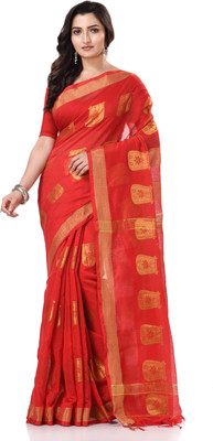TANTLOOM Printed Tant Handloom Cotton Silk Saree(Red)