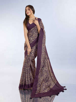 Pbs Prints Digital Print Banarasi Tussar Silk Saree(Purple)