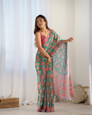 Moda Rapido Embroidered Bollywood Chiffon Saree(Pink)