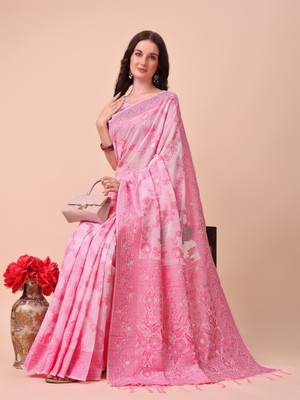 Tasrika Woven Banarasi Cotton Silk Saree(Pink)