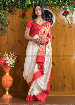 WOMENELEGENCE Embellished Banarasi Pure Silk Saree(White)