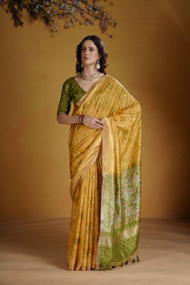 SHREEKHODIYARST Woven Handloom Jacquard, Art Silk Saree(Yellow)