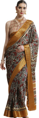Divastri Printed Madurai Cotton Blend Saree(Grey)