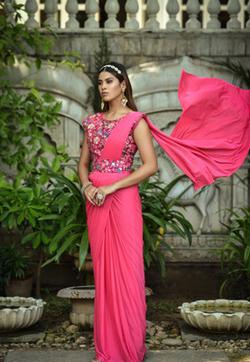 samu Solid/Plain Bollywood Silk Blend Saree(Pink)