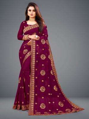 VGHC FASHION Embroidered, Self Design Bollywood Silk Blend, Satin Saree(Purple)