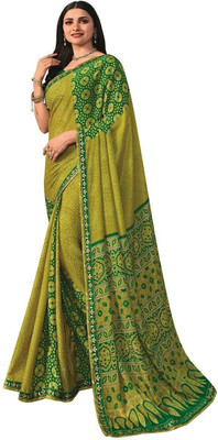 ROOP SUNDARI SAREES Printed Bandhani Pure Silk Saree(Light Green, Dark Green)