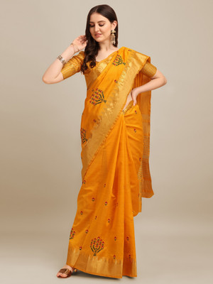 Divastri Printed Bandhani Cotton Silk Saree(Yellow)