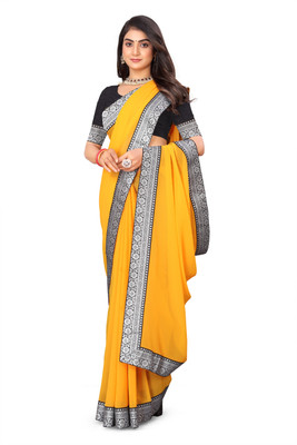 Kasumbo Tex Self Design Bollywood Georgette Saree(Yellow)