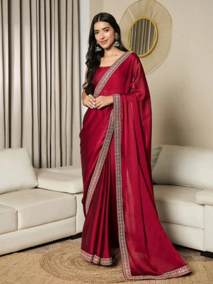HIJA TRENDZ Embroidered Bollywood Chiffon Saree(Red)