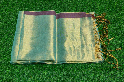 Bhadra Shopping Store Woven Handloom Handloom Tissue Saree(Gold, Light Green)