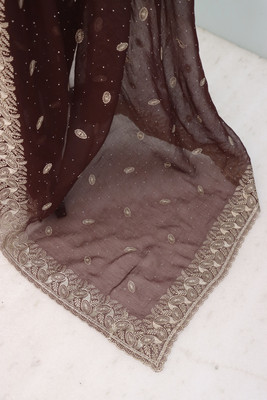Mikhushop Embroidered Bollywood Organza Saree(Maroon)