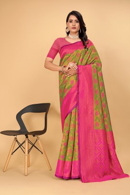 Pionex Woven Kanjivaram Jacquard, Pure Silk Saree(Pink)