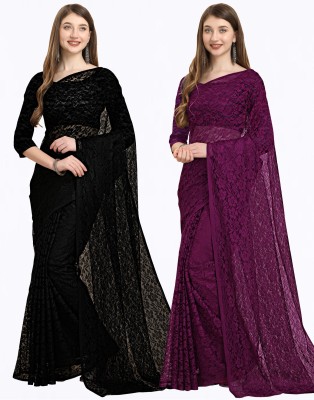 IRI Embellished Bollywood Net Saree(Pack of 2, Black, Purple)