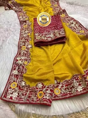 Hartik Fashion Solid/Plain Bollywood Chiffon Saree(Yellow)