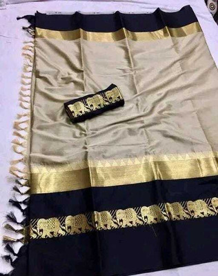 HouseOfCommon Printed Banarasi Handloom Cotton Silk Saree(Multicolor)