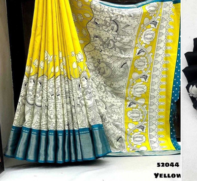 pal fashion Printed Bollywood Chanderi Saree(Mustard)