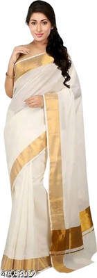 ShriSaree Woven Kasavu Pure Cotton Saree(White)