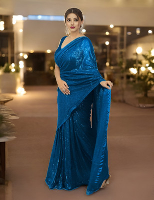 Om Sai Creation Embellished Bollywood Georgette Saree(Blue)