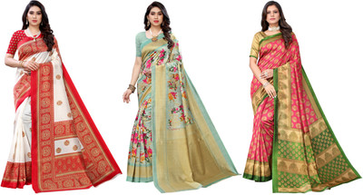 ANIRAV Printed Bollywood Art Silk Saree(Pack of 3, Red, Light Green, Pink)