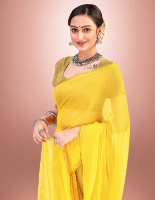 Stdfashion Printed Daily Wear Georgette, Silk Blend Saree(Yellow)