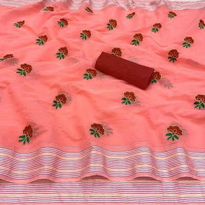DHRUV CREATION Embroidered Chanderi Chanderi Saree(Pink)