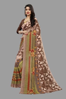 THE PRIVATE LABLE Printed Mysore Georgette Saree(Brown)